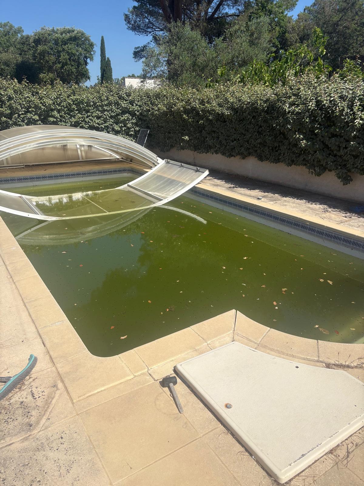 Piscine à l’eau verte avant l’intervention Aquapool